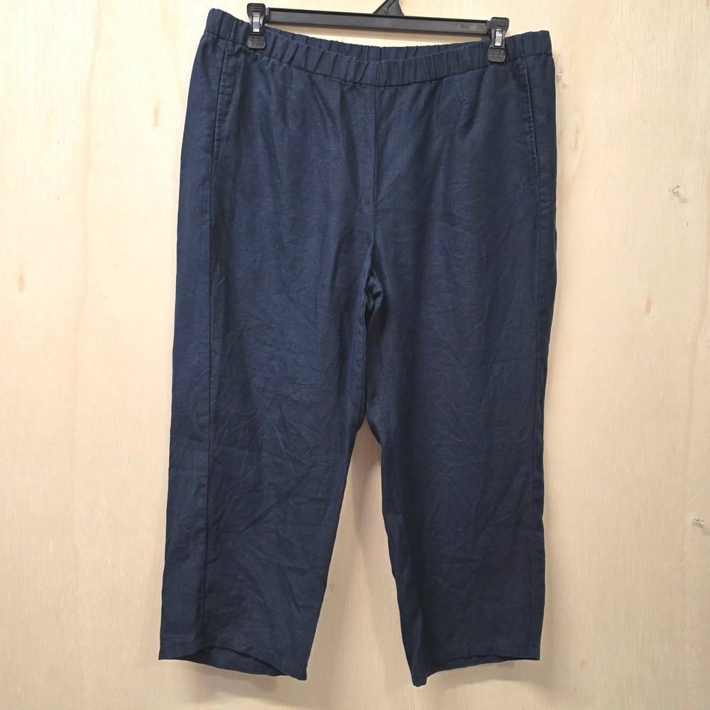 J. Jill 100% Linen Love Linen Pull On Crop Pants Navy Blue Women L